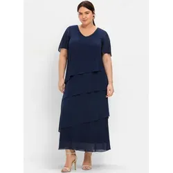 sheego Cocktailkleid 333298_50 - Elegantes Cocktailkleid mit V-Ausschnitt und Schmuckkante. Figurumspielende A-Linie aus fließendem Georgette, verziert mit transparenten Flügelärmeln und raffinierten Volants. Ideal für festliche Anlässe.