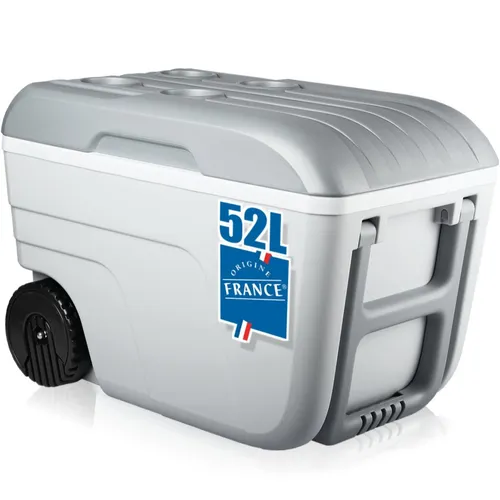 Kühlbox mit Rollen 52L Isolierbox Kühltasche 24 Stunden Camping Thermobox Isoliertasche Grau