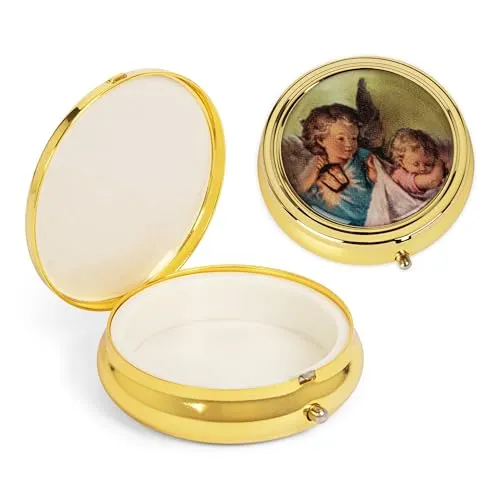 NKlaus Metall Etui Gold Ø 5cm Engel Motiv für Kommunion in gold von NKlaus