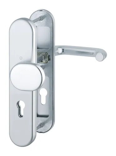 Hoppe Paris Aluminium-Schutz-Langschild-Wechsel-Garnitur - Türsicherungen, ideal für Außen- und Wohnungstüren mit Profilzylinder, bietet hohe Sicherheit und ist in elegantem Silber gehalten.