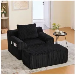 STILVORA Loungesessel mit Steigbügeln,Relaxsessel Chaiselongue mit Seitentaschen und Kissen (mit Fußpedal Stauraumseitentaschen & hochelastischem Sitzkissen, tiefer Komfortsessel, Gewicht Kapazität 300KG) schwarz
