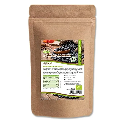 Mynatura Bio Bohnen schwarz I getrocknete Bohnen I Black Turtle I Black Beans I Hülsenfrüchte I Pflanzlich I Naturprodukt I Kochen I Beutel (1000g)