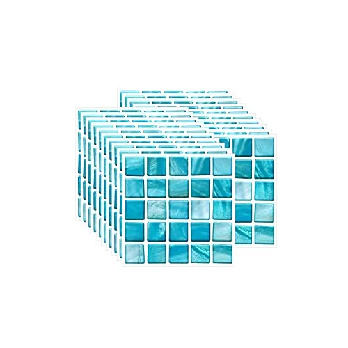 FBBULES 20PCS Fliesenaufkleber PVC, Fliesen Klebefolie Selbstklebend Wasserdicht Fliesensticker für Küche Badezimmer Fliesendekor Wandaufkleber Mosaikstil Himmelblau (10x10 cm/4x4 Zoll)