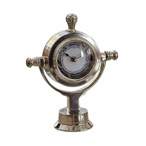 Loberon Uhr Iskora - Nostalgischer Look - Massiver Standfuß - Schwenkbar - Wohnaccessoires - Zeitmesser - Aluminium - Glas, Silber