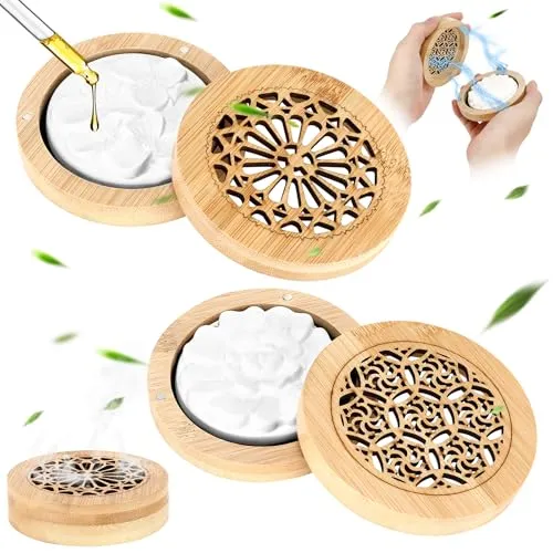 Luziyun Duftsteine für Ätherische Öle Diffuser Ornament Duftstein, 2 Stück | Aromastein mit Hölzerner Räucherkiste flammenlos Diffuser für Aromatherapie in Schlafzimmer, Badezimmer, Büro, Auto & Reisen