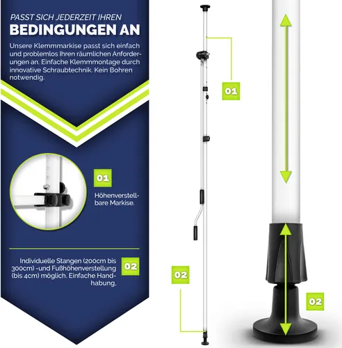 tillvex Balkonmarkise Gelenkarm Markise 250 cm – Sonnenmarkise ohne Bohren