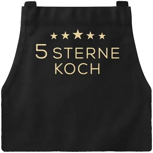 MoonWorks® Kochschürze Grill-Schürze für Männer Spruch Aufdruck 5 Sterne Koch Baumwoll-Schürze Küchenschürze Schwarz unisize