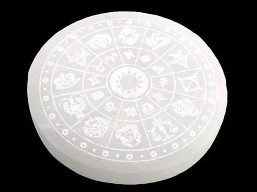 Selenit Ladeplatte mit Sternzeichen 