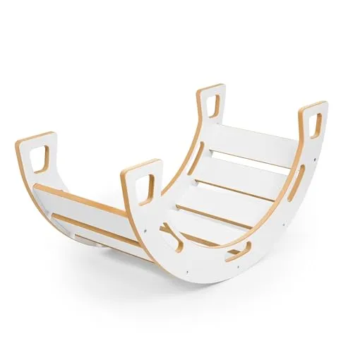 Obubu - Kletterbogen und Babywippe - Klettern - Kletterturm - Montessori aus Holz - Kletterdreieck - Handgemachtes Klettergerüst Indoor Kletterkuppel für Kinder ab 1 Jahr - Liegestuhl Kinder - Weiß