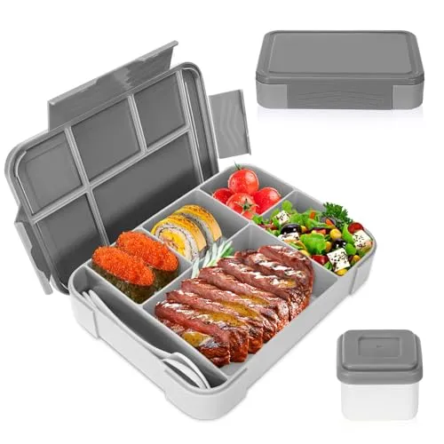 Litimkat Brotdose Kinder mit Fächern,1330 ml auslaufsichere Lunchbox(Gray)