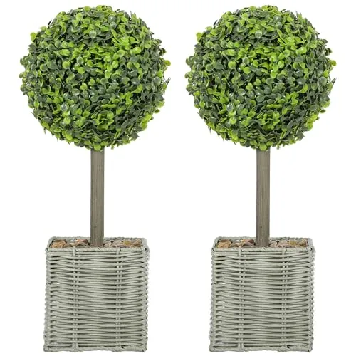 Künstliche Buchsbaum 2er-Set 50 cm - Blumen & Künstliche Pflanzen: Attraktive Kunstpflanze mit Topf und Zierkieseln, ideal für die dekorative Gestaltung von Außenbereichen.