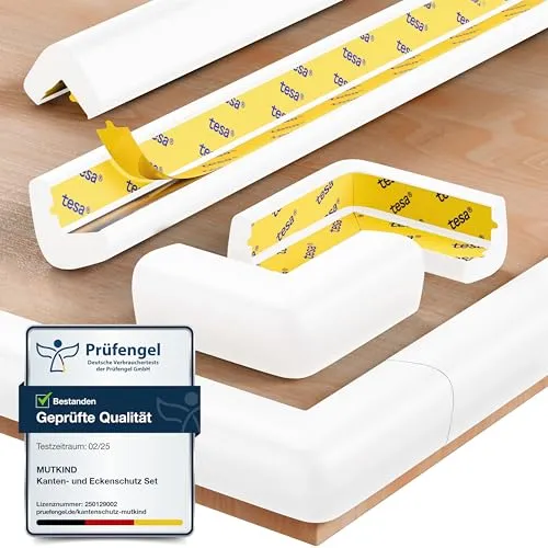 MUTKIND Kantenschutz Baby | 6 Meter + 10x Eckenschutz Baby | (Mit Kleber von TESA) Extra starker Halt