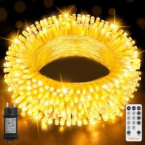 HeiPard Lichterkette Außen 10m 100LED, LED Lichterkette Weihnachtsbaum Warmweiß Strom mit Timer Dimmbar 8 Modi IP44 Wasserdicht Weihnachtsbeleuchtung außen Innen Party Hochzeit Ostern Garten