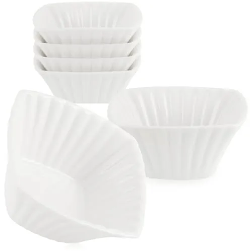 com-four® 6-teiliges Servierset - kleine, weiße Servierschälchen - fein gerippte Keramikschälchen für Vor- und Nachspeisen - Amuse-Gueule-Set