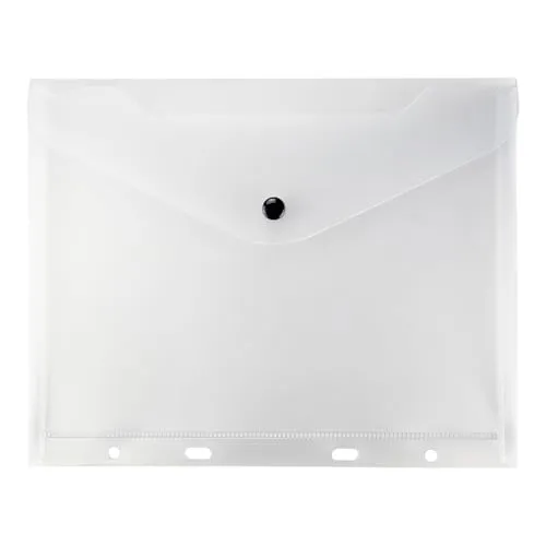 Netuno 1x Dokumententasche PP A5 transparent Weiß Umschlagmappe mit Lochrand Dokumentenmappe Aktenhülle mit Druckknopf Dokumentenhülle mit Klappe Aufbewahrungstasche Plastikbrieftasche Sammelmappe