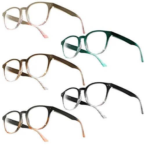 UrbanSky Lesebrille Gil - runde Kunststoffbrille mit Federscharnieren im 5er-Pack (+3,00 dpt)