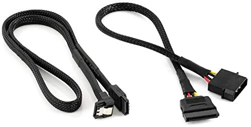 POPPSTAR Sata 3 Datenkabel mit Molex Sata Adapter (60cm Sata 3 Kabel (Stecker gerade-90°), 30cm Molex zu S-ATA Stromadapter (4-Pin auf 15-Pin Sata)), gesleevt, schwarz