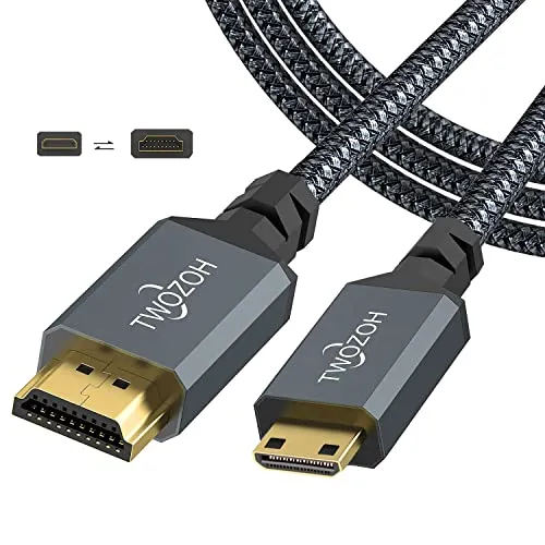 Twozoh Mini HDMI auf HDMI Kabel 5M, geflochtenes HDMI auf Mini HDMI Kabel, unterstützt 3D, 4K/60Hz, 1080p, 720p
