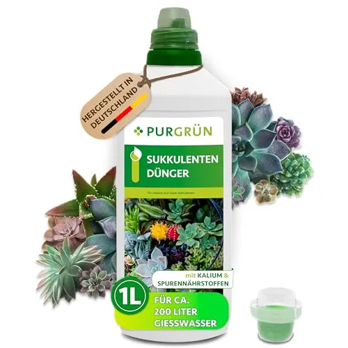 Purgrün Sukkulenten Dünger 1L - Flüssigdünger für Sukkulenten, fördert kräftiges Wachstum und reduziert Trockenstress durch ausgewogene Nährstoffzusammensetzung.