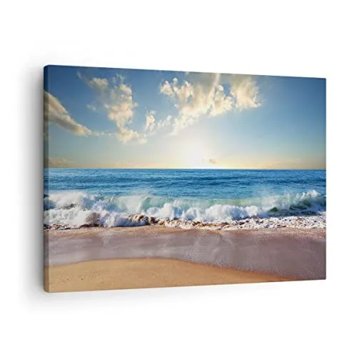 Bilder auf Leinwand Meer Ufer Wasser Leinwandbild mit Rahmen 70x50cm Wandbilder Dekoration Wohnzimmer Schlafzimmer Küche Deko Klein Wanddeko Bild Wand Kunstdruck Art Wall Decor Canvas AA70x50-3551