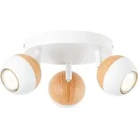 Brilliant LED-Spotrondell Scan 3-flammig – Weiß und Holz - Lampen mit flexiblem Licht für gemütliche Akzente. Modernes Design mit warmweißem Licht und niedrigem Stromverbrauch – ideal für jeden Raum.