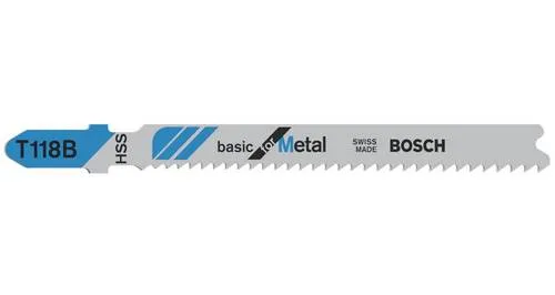 Bosch Accessories 2608631965 Stichsägeblatt T 118 B Basic for Metal, 100er-Pack - Sägeblätter für Metall, ideal für gerade Schnitte in mittelstarken Blechen (2,5-6 mm) mit einer feinen Zahnteilung für präzise Ergebnisse. Hochwertiger HSS-Stahl sorgt für Langlebigkeit.