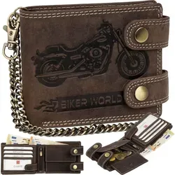 Leder Geldbörse Herren RFID Portemonnaie Echtleder Geldbörse Prägung mit Kette