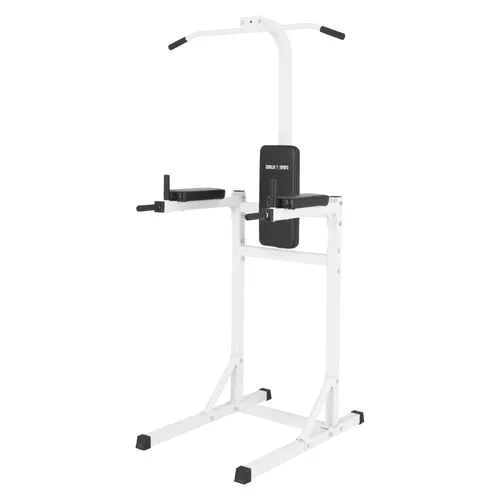 GORILLA SPORTS® Power Tower - Multifunktionale Klimmzugstation für Zuhause - Dip-Station für vielseitiges Krafttraining, mit gepolsterter Arm- und Rückenlehne für maximalen Komfort und stabiler Stahlrahmenkonstruktion.