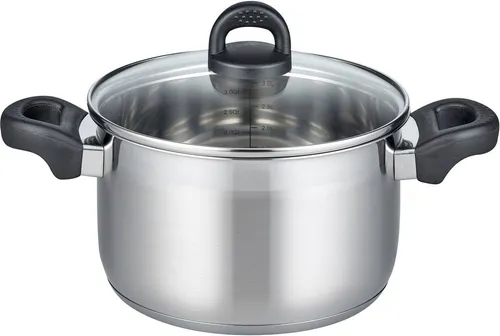 ELO 12221 Fleischtopf 20 cm - Serie Turmalin - Kochtopf aus Edelstahl mit rutschfesten Griffen, integrierter Literskala und Öl-Dosiersystem für vitaminschonendes Garen. Ideal für alle Herdarten, auch Induktion.