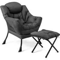 Costway Relaxsessel mit Hocker und Seitentasche Grau