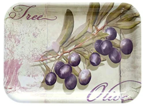 Lashuma Kunststoff Serviertablett rechteckig, Melamintablett Grün 31x23 cm, Kleines Dekotablett, Motiv: Olivenbaum