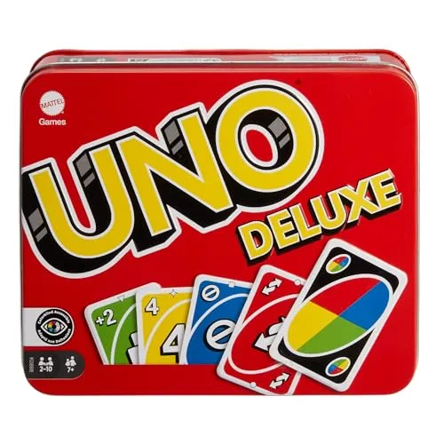 UNO Deluxe Kartenspiel - Gesellschaftsspiel in exklusiver Geschenkbox, inklusive Wertungsblock und Stift. Perfekt für UNO-Fans und als ideales Geschenk für Spaß und Strategie!