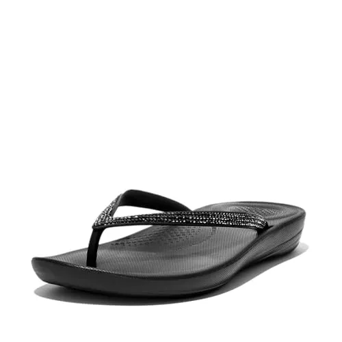 FitFlop Sparkle Classic iQushion Flip Flops für Damen - leicht und bequem mit natürlicher Fußgewölbestütze - Schwarz - 40 EU