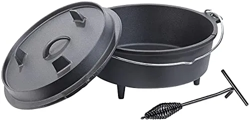 Rosenstein & Söhne Bräter: Dutch Oven aus Gusseisen mit Standfüßen, 2in1-Deckel & -Pfanne, 6 l (Dutch Oven Set, mit Füßen, Campingkocher)