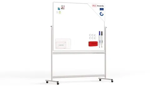 ALLboards Stativdrehtafel TOS1512 - 120 x 150 cm Whiteboard mit Ständer - Mobiles Whiteboard auf Stativ, drehbar und ideal für Flipchart-Nutzung. Robuster Rahmen, magnethaftende Oberfläche, perfekt für regelmäßigen Einsatz in Büros oder Schulen.