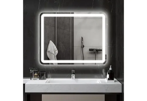 HOMCOM Badspiegel mit Speicherfunktion (Badezimmerspiegel, 1-St., Wandspiegel), LED-Beleuchtung, Silber