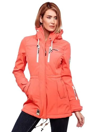 MARIKOO Damen Übergangsjacke Softshellmantel Zimtzicke Coral Gr. S - Funktionsjacke für Übergangszeit, wasserdicht und atmungsaktiv mit gefütterter Kapuze, perfekt für alle Outdoor-Aktivitäten.