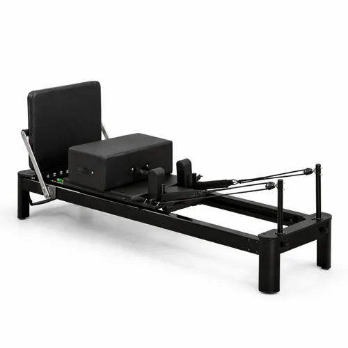 PH Fitness Pilates Reformer aus Aluminium mit 6 Federn, verstellbarer Footbar & Box – Profi Ganzkörpertraining für Zuhause & Studio - Schwarz