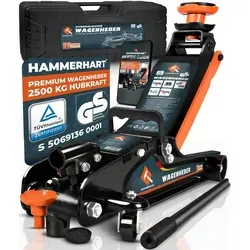 HAMMERHART Hydraulischer Wagenheber 2,5T Premium Rangierwagenheber mit 85-380mm Hubhöhe Wagenheber flach mit 360° Rollen
