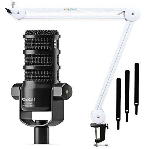 RØDE Podmic USB XLR Mikrofon mit Gelenkarm Weiss - Dynamisches Sprechermikrofon mit XLR und USB-C Anschluss, ideal für Podcasts und Streaming. Integrierte Effekte für optimierten Studio-Sound direkt aus dem Mikrofon!