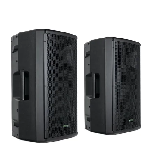 Pronomic E-212 MA Stereo Set - Aktive 2-Wege Boxen mit Bluetooth - Lautsprecherboxen mit Verstärker, 2 x 120 Watt Leistung, Bluetooth-Empfänger und integrierter MP3-Player für USB/SD - ideal für Partys und Events.