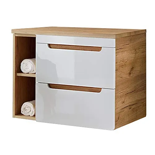 Lomadox Waschtischunterschrank 81 cm in Hochglanz weiß - Unterschrank fürs Bad mit 2 Softclose-Schubkästen und grifflos elegantem Design. Hochwertige Materialien und praktische Maße: B/H/T 81/61,5/46 cm für stilvolle Badezimmergestaltung.