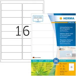 Herma Adressetiketten 10730 Recycling - 1280 Stück - Universaletiketten recycling, selbstklebend und umweltschonend mit Blauer Engel Zertifikat. Ideal für DIN lang Kuverts und geeignet für fast alle Drucker.