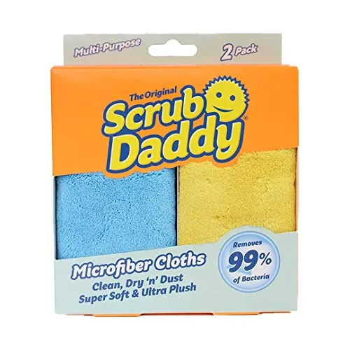 Scrub Daddy Microfaser Tuch - Allzwecktücher im Doppelpack, waschbarer Spüllappen, Zaubertücher zur Reinigung von verstaubtem Glas, Auto, Fenstern, Geschirr und mehr – Mehrfarbig