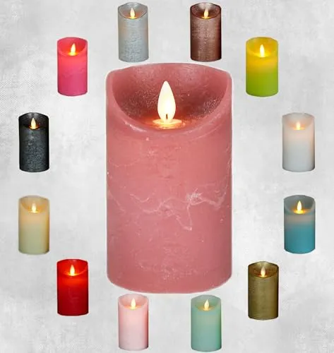 LED Echtwachskerze realistische Kerze viele Farben mit Timer flackender Docht Wachskerze Kerzen Batterie, Farbe:Antik Rosa, Größe:12.5 cm