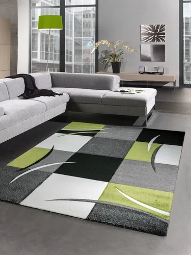 Carpetia Teppich Designer Teppich Wohnzimmerteppich karo grün grau creme schwarz, rechteckig, Höhe: 13 mm