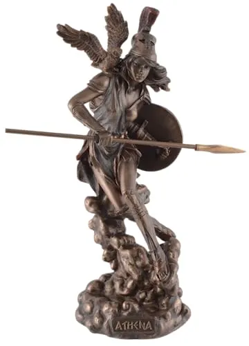 Griechische Göttin Athene auf Wolke mit Speer - Veronese - Statuen der griechischen Göttin Athene, handbronziert und farblich gestaltet, ideal für Sammler und als stilvolle Dekoration.