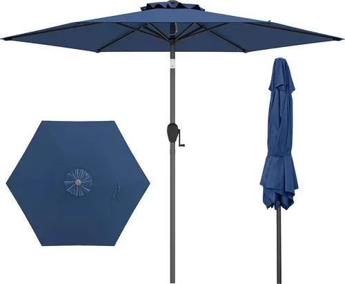 COSTWAY Sonnenschirm 230cm mit Kurbel und Kippmechanismus, Marineblau - Robuster Terrassenschirm aus lichtbeständigem Polyester, bietet optimalen Sonnenschutz. Mit praktischem Kippmechanismus und leichtgängiger Kurbel für müheloses Öffnen und Schließen. Ideal für Garten und Terrasse.