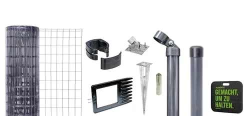 Alberts 695811 Fix-Clip Pro Zaun-Komplettset - Maschendrahtzaun in anthrazit, 25 m lang und 153 cm hoch, inklusive Einschlagbodenhülse für einfache Montage und hohe Stabilität.