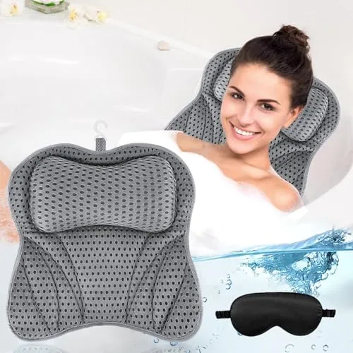 UCAMP Badewannenkissen,Badekissen als Nacken & Nackenkissen Badewanne,mit 4D-Air-Mesh-Technologie und 6 Saugnäpfen,inkl Schwarzer Augenmaske,Perfekt für Home Spa,Entspannung